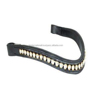 Bande de sourcils de cheval équestre en cuir véritable bandes de sourcils de cheval décorer avec perle et chaîne en métal de cristal bande de sourcils cousue complète - Product Image 2