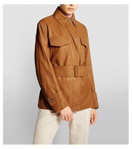 Camel-Chaqueta de piel de cordero con cierre de botón y cinturón para mujer, moda informal, Color 100% - Product Image 2