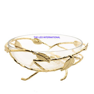 ชามตกแต่งทรงกลมฐานชุบทอง วัสดุอะลูมิเนียมและแก้ว ดีไซน์หรูหรา สไตล์แฟนซี รับสั่งทำตามแบบ - Product Image 3