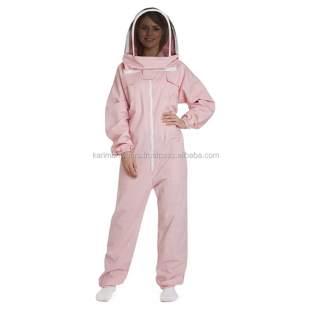 D'apiculture ventilé Veste de Mode Coton Apiculteur Veste Costume D'apiculteur avec Voile D'escrime Capuche pour Hommes Femmes (Rose)