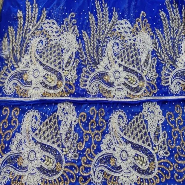 ビーズジョージラッパー刺Embroideryアフリカンシルクインディアンジョージラッパー生地女性ドレス新しいスタイル2021ブルージョージラッパー