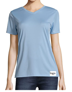Camiseta de manga corta con cuello en V para mujer, Camiseta 100% de poliéster, ropa de baño importada a máquina - Product Image 5