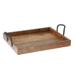 Plateau de service en bois personnalisé, fait main, durable, à motifs floraux, pour Noël, plateau en bois moderne multifonctionnel avec poignées métalliques - Product Image 4