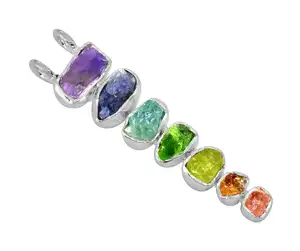 Multi Gemstone Rough Necklace 92.5 Sterling Silver 16"Long Zodiac Sign Necklace Pendants Chain Women Jewelry Star Gift