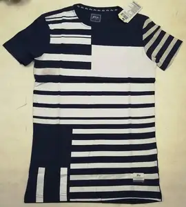 Factory Overstock Overrun Garments Surplus Apparels Branded Labels Mens Short Sleeve Striped Cotton T Shirts Bangladesh StockLot