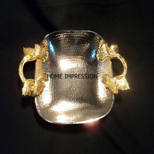 Metal Stainless Steel Nickle Plated Hammered Bowl With Gold Plated Bowl Table Organizer Serving Bowl <b>Platter</b> in Best Price - Product Image 3