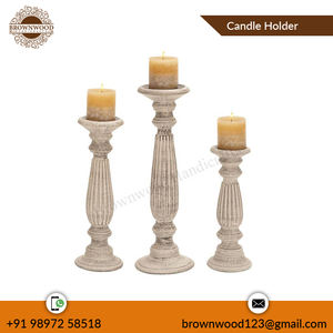 Bougeoirs en bois de la meilleure qualité Lot de 3 ensembles de piliers de bougies votives en bois sculpté pour Noël, anniversaire, mariage, décoration, vente en gros - Product Image 2