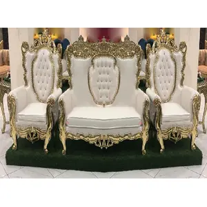 Sevgiliye beyaz ve altın düğün taht mükemmel katı ahşap lüks taht kanepe toptan elmas tasarım düğün kanepesi