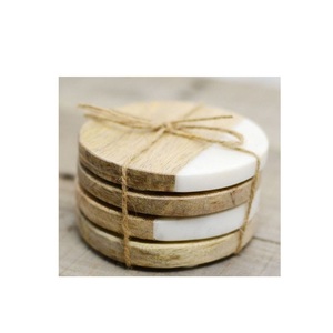 Dessous de verre en marbre naturel et pierre en bois forme ronde sous-verres en marbre et bois par artisanat pour la vente - Product Image 2