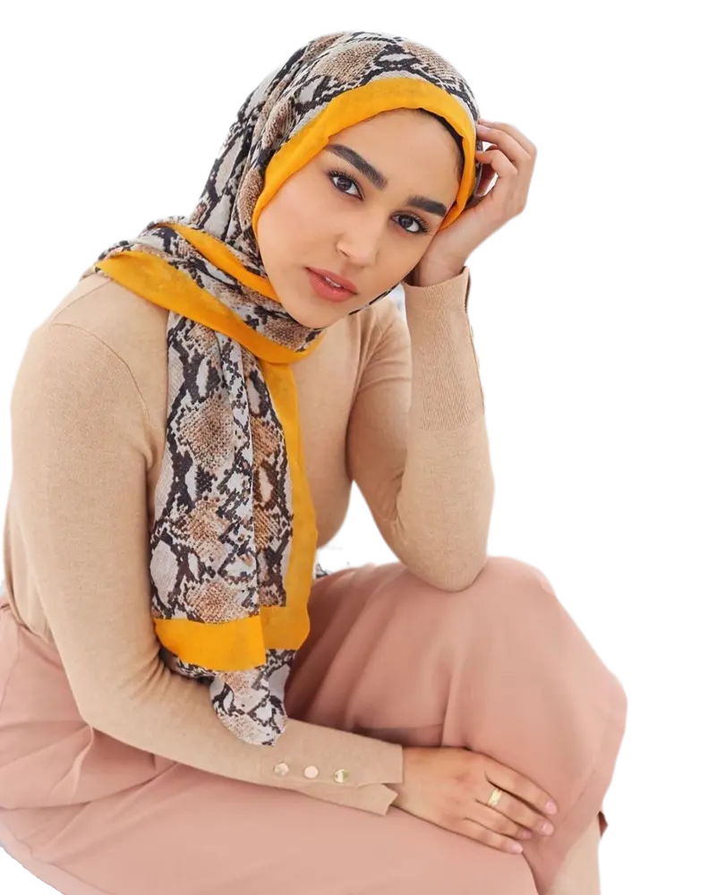 Newest fashionable cotton hijab printing snakeskin yellow color shawls snakeskin pattern hijab