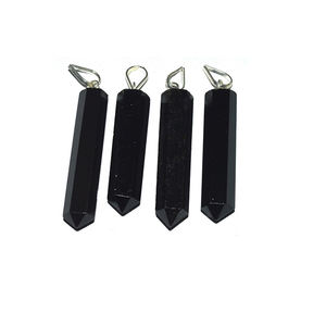 Pendentif en cristal d'agate noire breloques bijoux en cuivre plaqué argent à la mode avec pendentifs crayon de style classique en diamant de quartz - Product Image 1