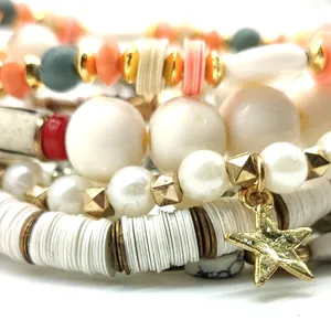 Pulsera de Cuentas de Moda Chapada en Oro con Cuentas de Vidrio y Semillas, Amuleto de Riqueza y Buena Suerte para Regalo de Compromiso - Product Image 1