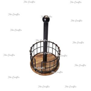 Wire Design Iron Paper Tissue <b>Roll</b> <b>Holder</b> With <b>Wooden</b> Base For <b>Kitchen</b> Accessories Best Selling Tableware Paper <b>Holder</b> - Product Image 1