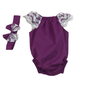 Pelele de encaje Morado para niña, nuevo diseño personalizado, de alta calidad, moderno, de verano, con banda para el pelo - Product Image 2