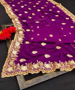 Ropa de fiesta Diseñador Bordado Red Diseño de flores de seda Ropa de mujer India Color naranja Sari con pieza de blusa Perla Trabajo Sari Prenda - Product Image 3