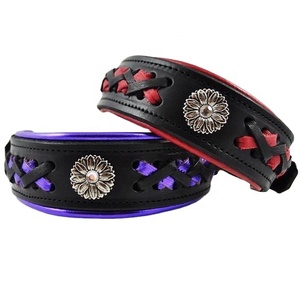 คุณภาพพิเศษหนังแท้พรีเมี่ยมนุ่มเบาะปลอกคอสุนัขด้วย Concho และถักเปียตกแต่งผู้ผลิต - Product Image 1