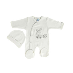 2022 Factory Sell <span class=keywords><strong>Baby</strong></span> ausstattung Inter lock 100% Baumwolle Niedlich 2 Stück Set <span class=keywords><strong>Baby</strong></span> Stram pler & Hut - Product Image 2