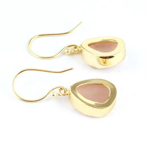 Pendientes de cuarzo rosa natural para mujer, Arete de gota hecho a mano, chapado en oro, piedra de nacimiento, moda, gran oferta - Product Image 4