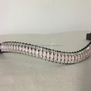 Correa de cuero hecho a mano para cejas de caballo, con forma de onda, cristal dorado y Perla blanca, cadena de metal de diseñador, venta al por mayor - Product Image 2