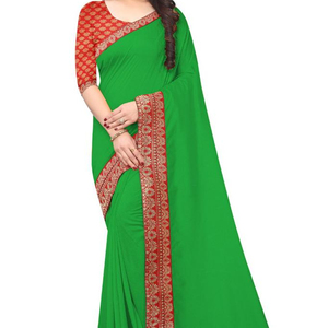Vêtement de festival attrayant indien travail de broderie georgette saree en soie avec chemisier couleur verte vêtements pour femmes prix de gros - Product Image 1