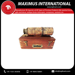 Télescope vintage en laiton avec gravure sur cuir |   Jumelles nautiques avec boîte de rangement en bois |   Décoration marine de style antique, cadeau - Product Image 6