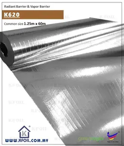 K620 (1.25X60M) D/S Reflecterende Gemetalliseerde Papierfolie, Polyestergaren Versterkt