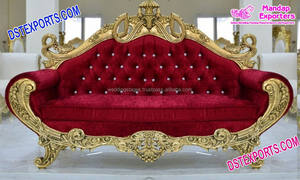 โซฟาดีไซน์เนอร์สุดหรูสำหรับงานแต่งงานแบบฮินดู โซฟาเอเชียสไตล์หรูหรา พร้อมลายแกะสลักไม้เคลือบผิว  พกพาสะดวกและปรับแต่งสีได้ - Product Image 2