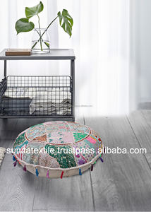 Indien Vintage coton tissu à la main broderie bohème Patchwork taie d'oreiller en gros rond sol chien lit siège housse de coussin - Product Image 5