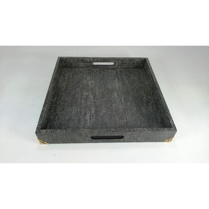 Bandeja Cuadrada para Servir, Hecha a Mano, con Bordes de Chapa de Madera, Diseño Faux Boa, Color Gris Claro, 0.45x0.45x0.065, Modelo 071, DAPHOCO Vietnam, para Té y Comida - Product Image 5