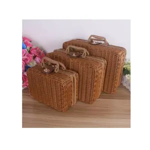 Woven Storage Trunk,Set of 3pcs Rattan Suitcase,Living Room Bedroom Decorative Storage Box 0084587176063