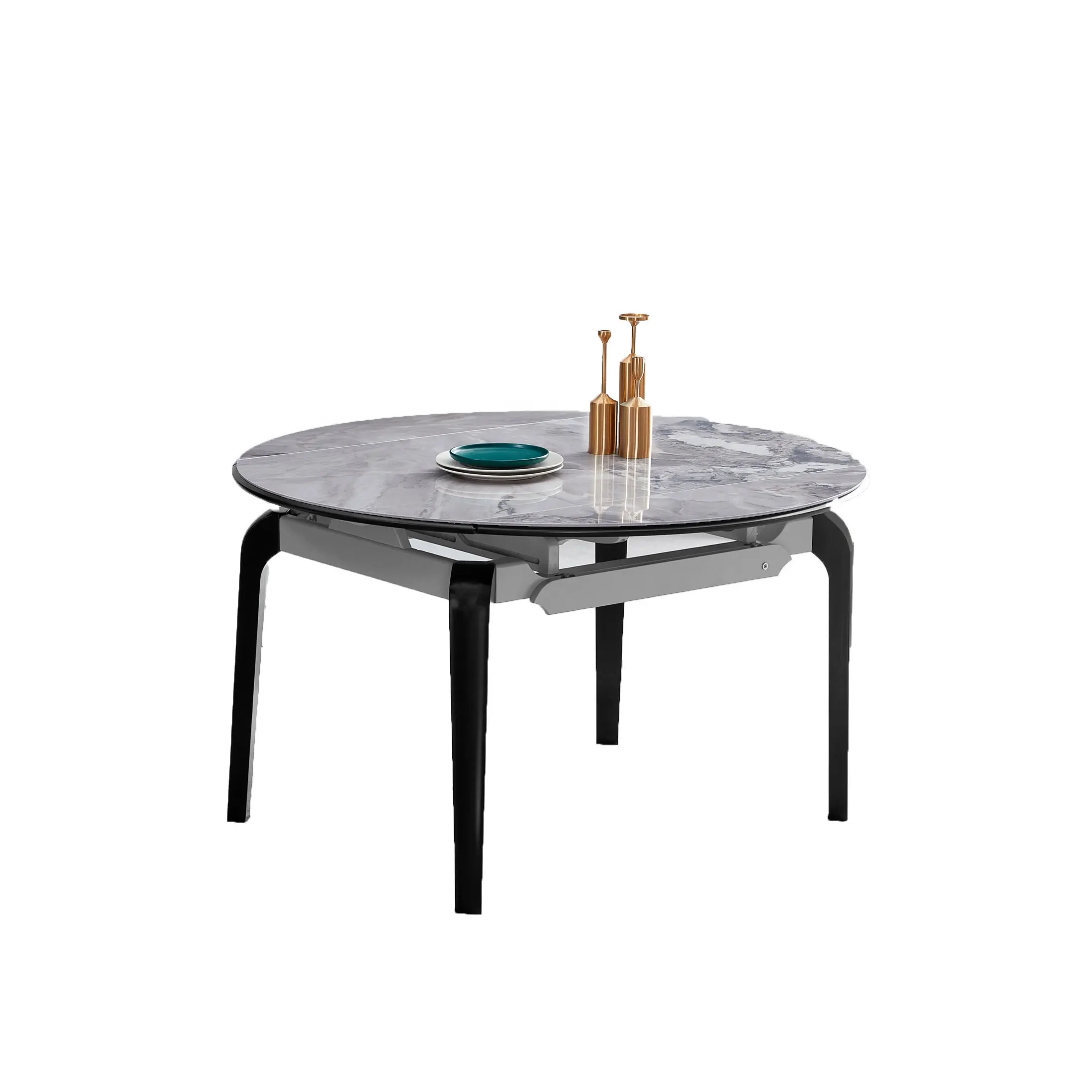 Meja Makan Bundar Modern dengan Kursi dan Kaki Logam