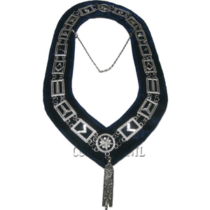 Delantal de algodón con cinta de tela de cuero bordado hecho a mano, cuello de cadena de oficial de Lodge azul para uso masónico, Regalia masónica - Product Image 1