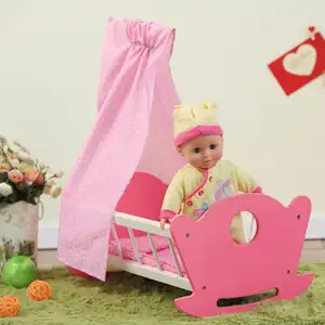 Aksesori Boneka Mainan Prasekolah 18 "Boneka Cradle dengan Tempat Tidur dan Tenda untuk Grosir ODM Mainan Kayu Tersedia Tempat Tidur Boneka