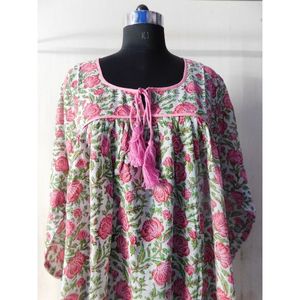 Robes tuniques pour femmes faites à la main double tissu cordon Kurtis pur coton tissé ethnique moderne style décontracté pour tenue de fête d'été - Product Image 2