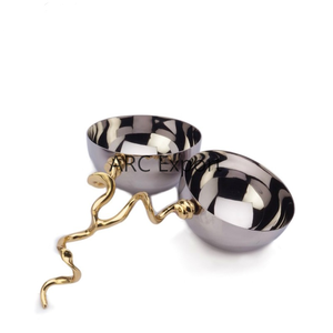 Bols et plats à 2 niveaux pour fruits secs et aliments de créateur en forme de feuille d'or Bols de décoration de table en métal doré Cadeaux de fêtes de mariage - Product Image 6