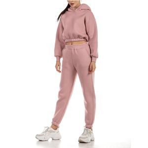 Conjunto de Jogger con capucha corta para mujer, ligero, transpirable, de alta calidad, ropa de calle de Color sólido, chándal recortado para mujer de talla grande - Product Image 1