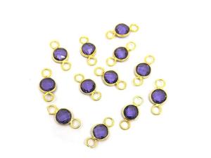 8mm Facettes Plaqué Or Améthyste Quartz Pendentif 2 Boucle Connecteur Lunette En Argent Sterling Unisexe Fiançailles Numéro Motif Bijoux - Product Image 2