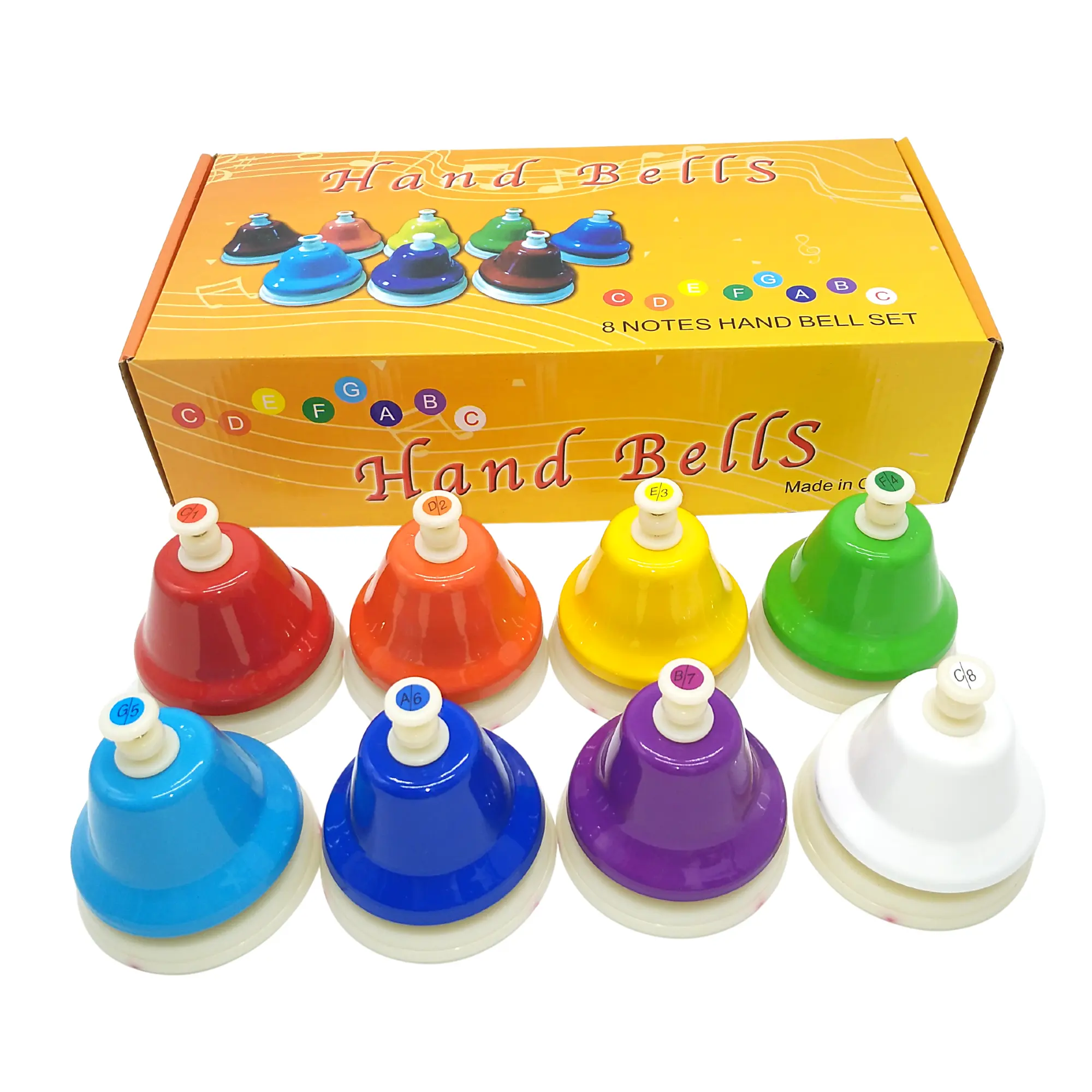HB8-5 Desk Bells Set for Kids 8 Notes Diatonic Colorful Metal Hand Bells Kids Musical Instruments