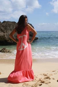Ropa de playa informal Color rojo coral Tie Dye Vestido de longitud larga y ajuste holgado Vestido largo bohemio perfecto o vestido de dormir - Product Image 2