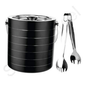 Seau à glace de couleur noire avec ensemble de pinces seau à glace à Double paroi en acier inoxydable seau à glace côtelé avec pince de bar - Product Image 2