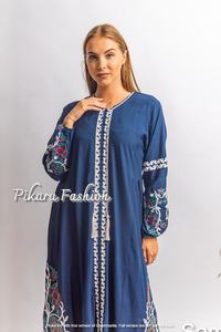 Algodón de lujo ucraniano de manga larga hasta la pantorrilla vestidos bordados mujeres elegante y moderno diseño Boho vestido mujeres Maxi vestidos - Product Image 2