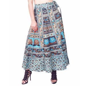 Indian Saganeri Printed Floral Long <b>Skirts</b> Casual <b>Wrap</b> Around Natural Waist Adults Maternity Anti-Static Features Maldives Style - Product Image 1