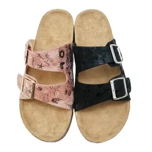 Dames Laser Gesneden Ontwerp Platte Slipper Voor Vrouw Wig Kurk Sandalen Ontspannen Schoenen Vrouwen Slippers