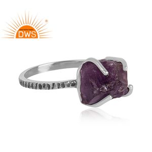 Anillo Apilable de Plata de Ley Oxidada con Amatista Natural, Diseño de Última Moda, Fabricante de Joyería - Product Image 3