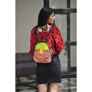 Recycled Leather Medium <b>Backpack</b> Handmade Hair On Shoulder Bag Colorful Leather Travel Drawstring Women's <b>Backpack</b> - Product Image 2