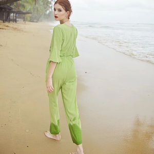 2025 vente chaude vacances d'été femmes Sexy une pièce plage combinaison vert plaine teinture combinaison taille naturelle méthode tissée - Product Image 4