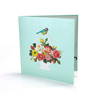Meilleure carte pop-up 3D en papier avec motif de panier de fleurs de HMG Vietnam