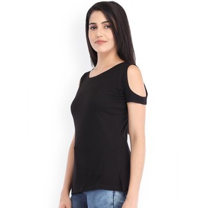 Camiseta negra con hombros descubiertos para mujer, camiseta de manga corta para niña, camisas personalizadas con estampado personalizado - Product Image 4