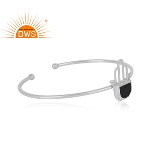Natural Black Onyx Gemstone Designer Hamas Hand Women's <b>Cuff</b> <b>Bracelet</b> <b>Silver</b> Jewelry Manufacturer - Product Image 2