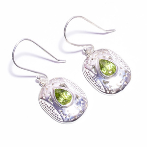 สีเขียว Peridot ต่างหูเครื่องประดับแฟชั่นปรับขนาดใหญ่ห้อยต่างหูผู้หญิงแฮนด์เมดเงินเครื่องประดับวินเทจสีเขียว Peridot ต่างหู - Product Image 1
